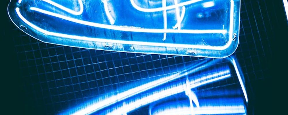 Abstract long landscape with neon blue glowing fog